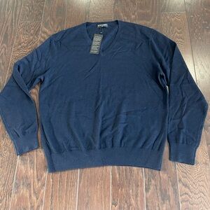 Kallspin Men Size X-Large Navy Blue  Cashmere Wool Blend Sweater Long Sleeve NEW